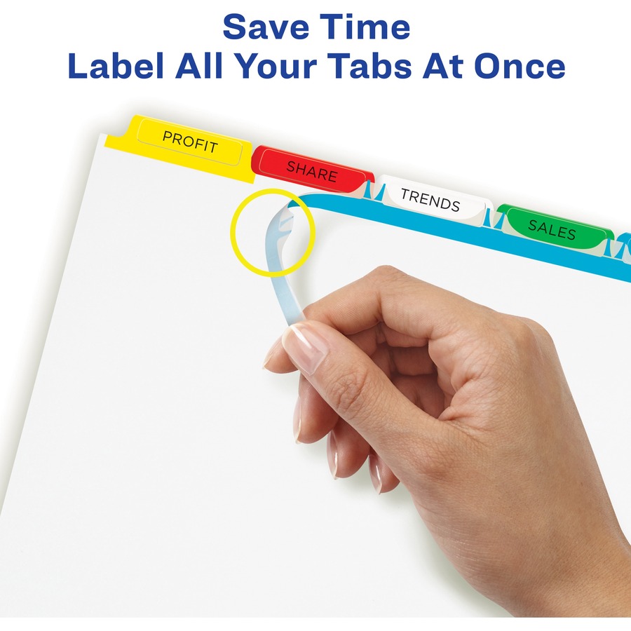 Avery® Index Maker Index Divider - 125 x Divider(s) - 5 - 5 Tab(s)/Set - 8.5" Divider Width x 11" Divider Length - 3 Hole Punched - White Paper Divider - Multicolor Paper Tab(s) - 25 / Set