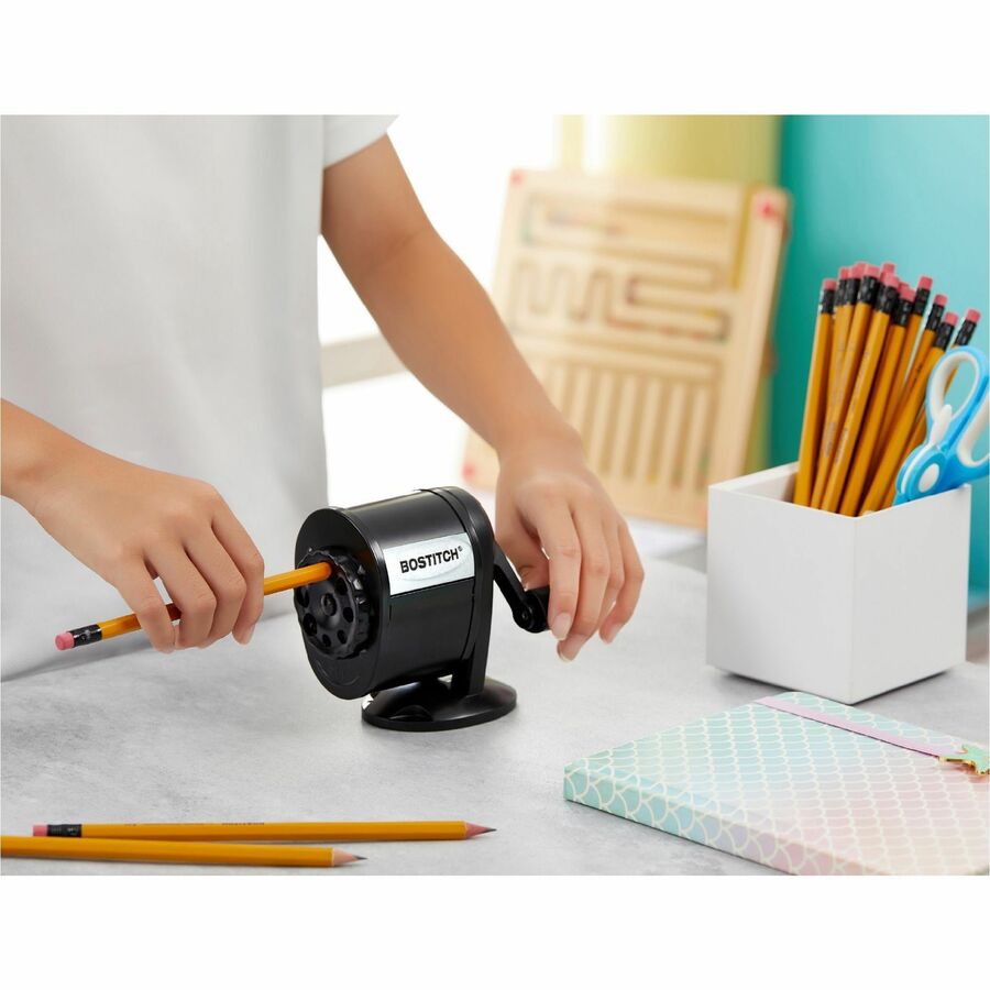 Bostitch Antimicrobial Manual Pencil Sharpener - Wall Mountable, Table Mountable - 8 Hole(s) - Metal - Black - 1 Each - Manual Pencil Sharpeners - BOSMPS1BLK