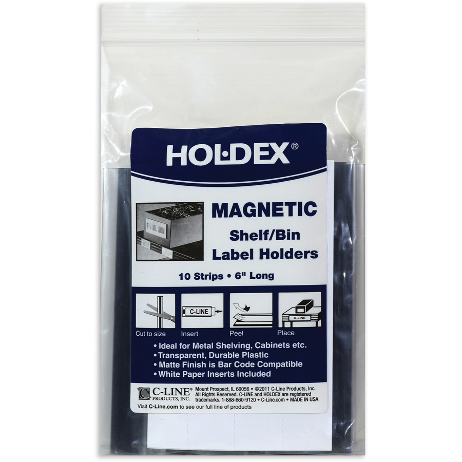 C-Line HOL-DEX Magnetic Shelf/Bin Label Holders - 1/2-Inch x 6-Inch, 10/BX, 87207