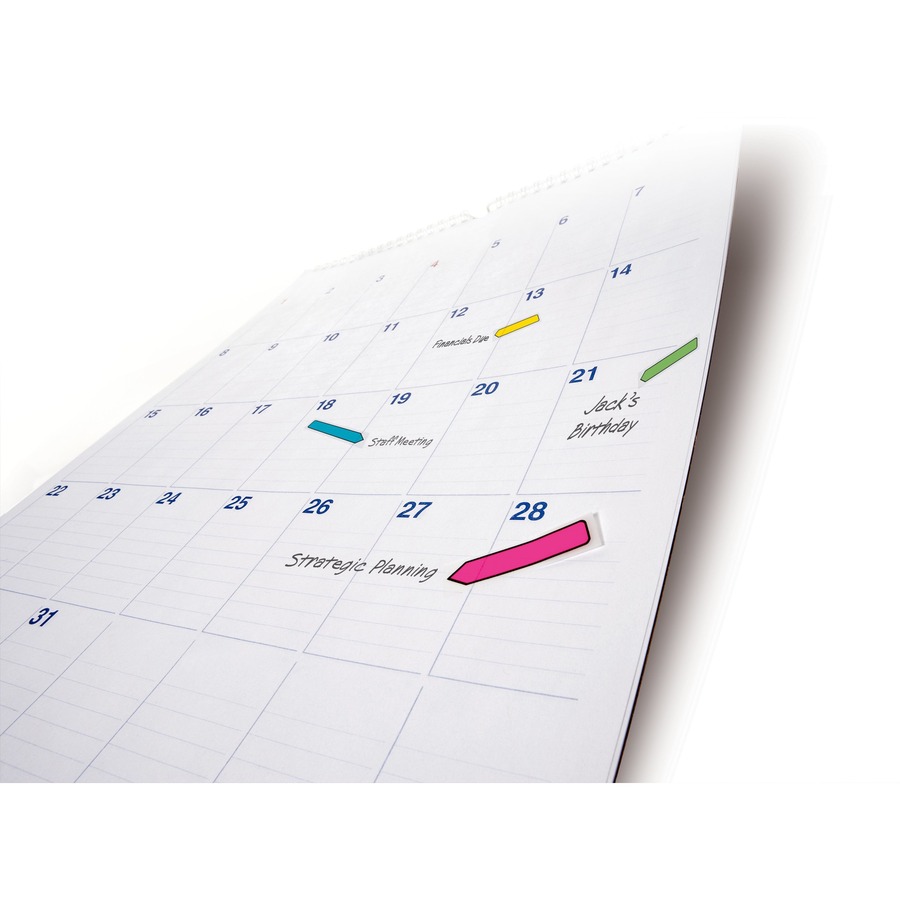 Post-it® 1/2"W Arrow Flags -Bright Colors - 4 Dispensers - 24 x Pink, 24 x Blue, 24 x Yellow, 24 x Green - 0.50" x 1.75" - Arrow, Rectangle - Unruled - Assorted, Lime, Pink, Yellow, Aqua - Removable, Self-adhesive - 96 / Pack - Flags - MMM684ARR4