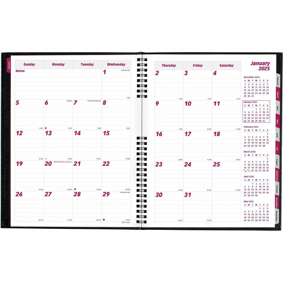 Brownline CoilPro Monthly Planner - Julian Dates - Monthly - 14 Month - December 2023 - January 2025 - 1 Month Single Page Layout - 8 1/2" x 11" Sheet Size - Twin Wire - Black - Phone Directory, Pocket, Address Directory - 1 Each