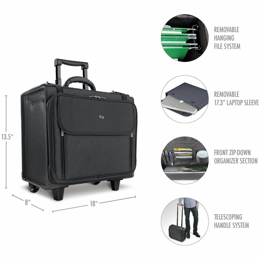 Solo Classic Carrying Case (Roller) for 15.4" to 17" Notebook - Black - Ballistic Poly, Polyester Body - Checkpoint Friendly - Handle - 13.5" Height x 17.5" Width x 7" Depth - 1 Each