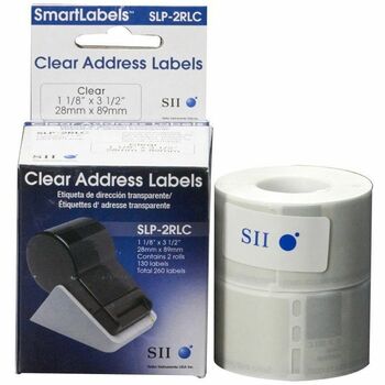 Seiko SLP-2RLC Address Label, 1-1/8 in x 3-1/2 in, Clear, 30 Labels/Roll, 2 Rolls/Box