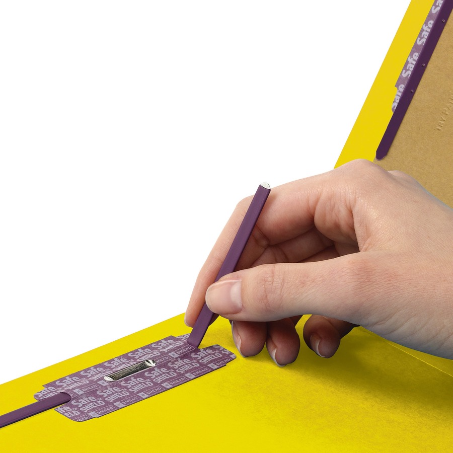 Smead SafeSHIELD 2/5 Tab Cut Letter Recycled Classification Folder - 8 1/2" x 11" - 2" Expansion - 2 x 2S Fastener(s) - 2" Fastener Capacity for Folder - Top Tab Location - Right of Center Tab Position - 2 Divider(s) - Pressboard - Yellow - 100% Recycled  - Pressboard Classification Folders - SMD14034