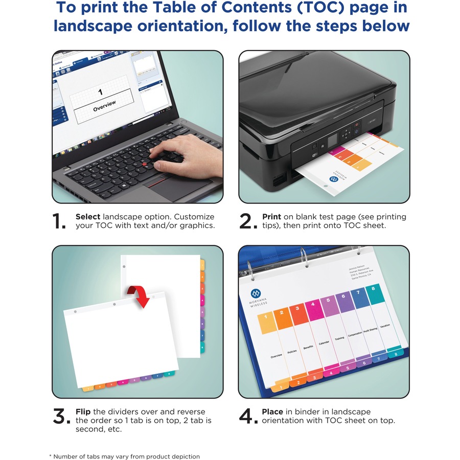 Avery® Ready Index 1-31 Tab Custom TOC Dividers - 31 x Divider(s) - 1-31, Table of Contents - 31 Tab(s)/Set - 8.50" Divider Width x 11" Divider Length - 3 Hole Punched - White Paper Divider - Multicolor Paper Tab(s) - Index Dividers - AVE11129