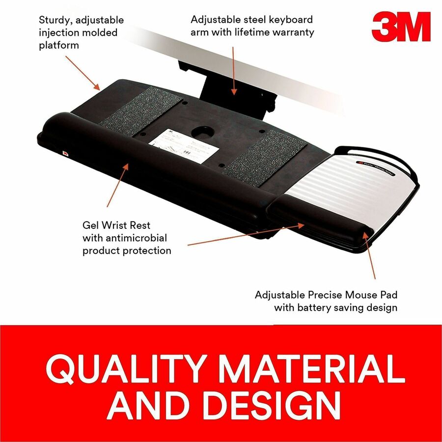 3M Sit/Stand Easy Keyboard Tray Platform Gel Wrists Precise Mouse Pad