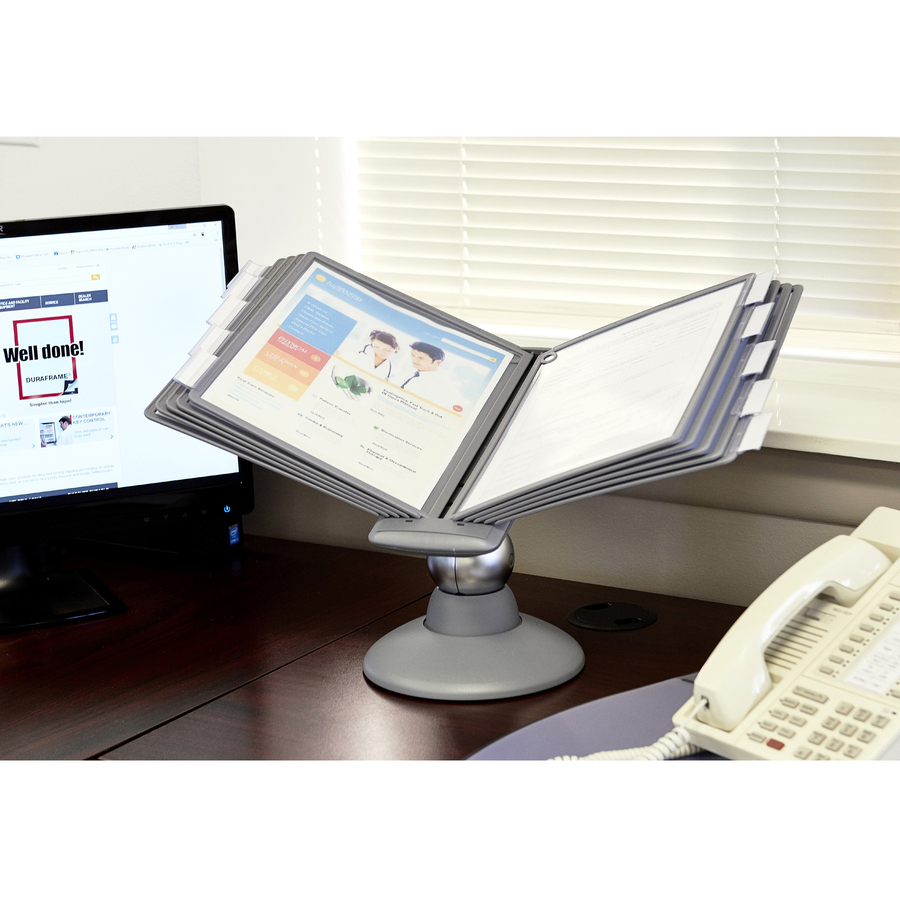 DURABLE® SHERPA® Motion Reference Display System - Desktop - 360° Rotation - 10 Double Sided Panels - Letter Size - Anti-Flective/Non-Glare - Assorted Colors