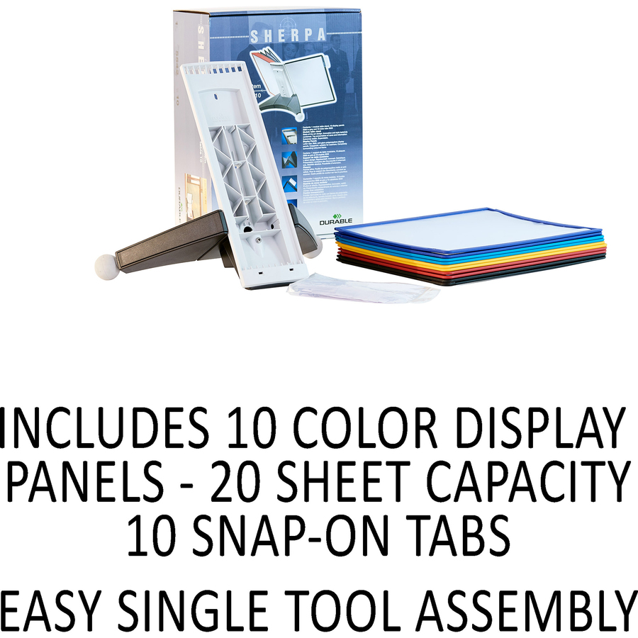 DURABLE® SHERPA® Desktop Reference Display System - Desktop - 10 Double Sided Panels - Letter Size - Anti-Reflective/Non-Glare - Assorted Colors