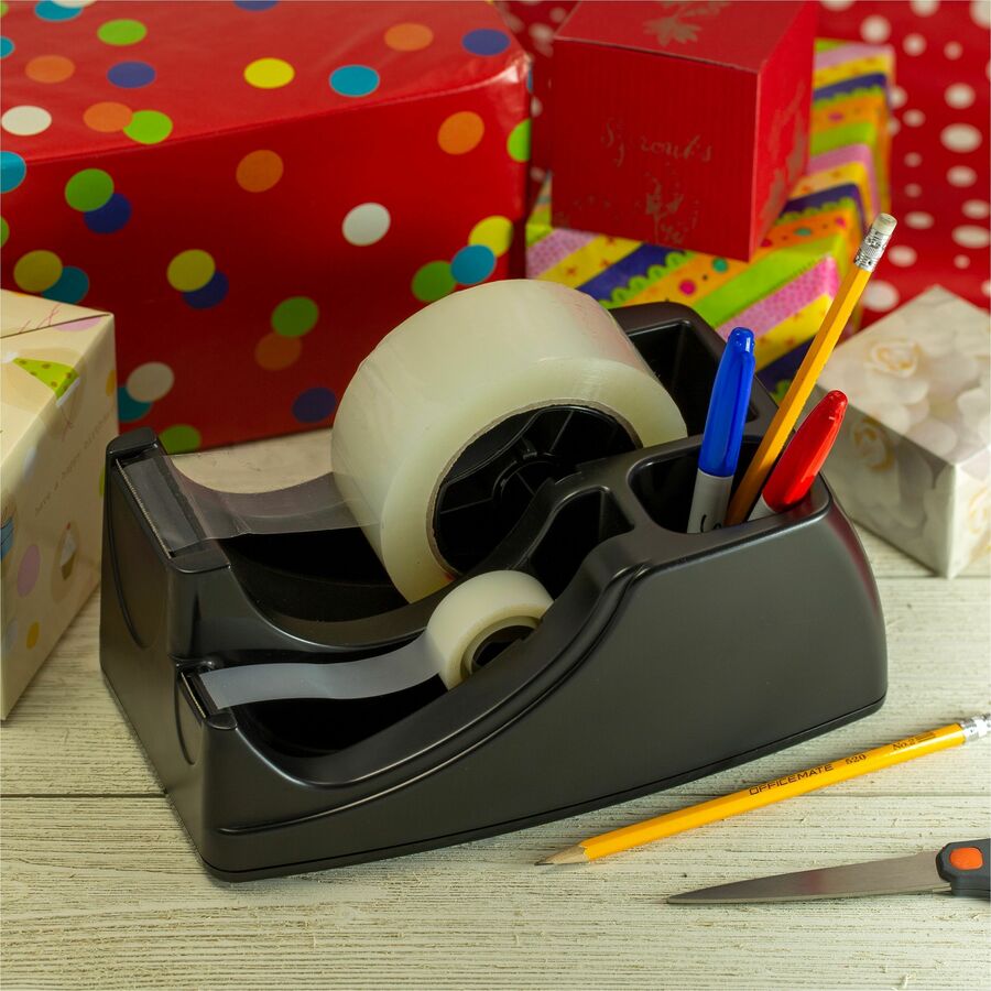 Officemate Heavy-Duty 2-in-1 Tape Dispenser, Recycled - Holds Total 2 Tape(s) - Black - 1 Each