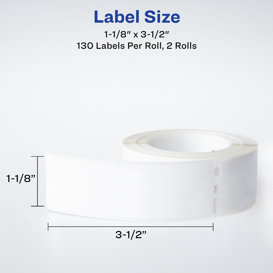 Avery Thermal Label Printer 1 1/8x3 1/2" Mailing Label - 1 1/8" Width x 3 1/2" Length - 130/Roll - White - Multipurpose Labels - AVE04150