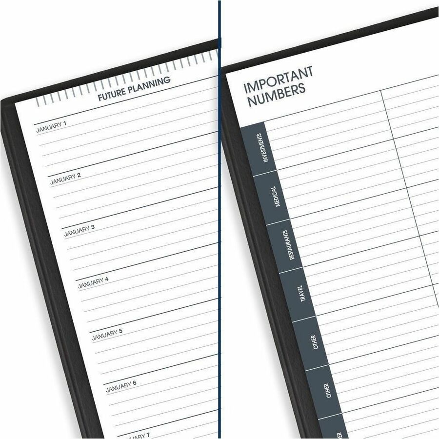 At-A-Glance Daily Appointment Book - Small Size - Julian Dates - Daily - January 2024 - December 2024 - 7:00 AM to 7:45 PM - Quarter-hourly - 1 Day Single Page Layout - 5" x 8" White Sheet - Wire Bound - Black - Faux Leather - Double Pocket - 1 Each