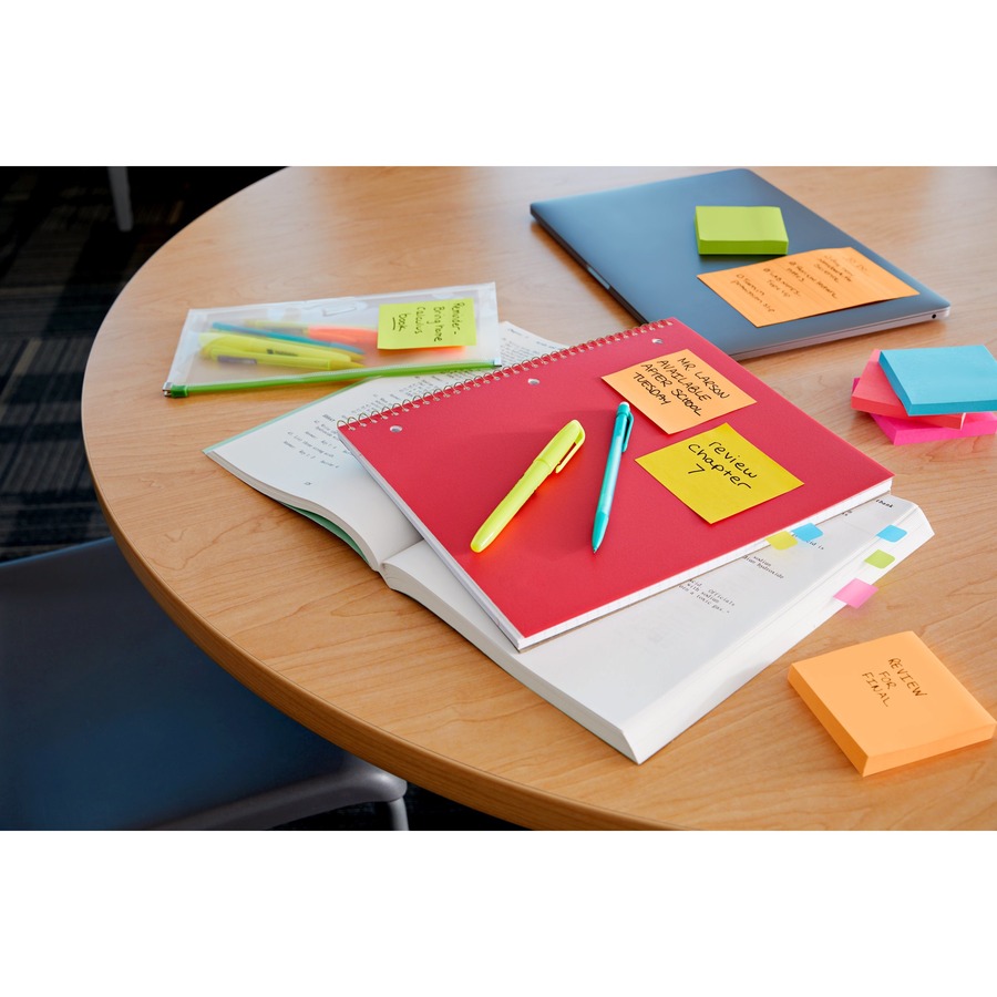 Post-it® Super Sticky Note Pads - Energy Boost Color Collection - 135 - 3" x 3" - Square - 45 Sheets per Pad - Unruled - Vital Orange, Tropical Pink, Limeade - Paper - Self-adhesive - 3 / Pack