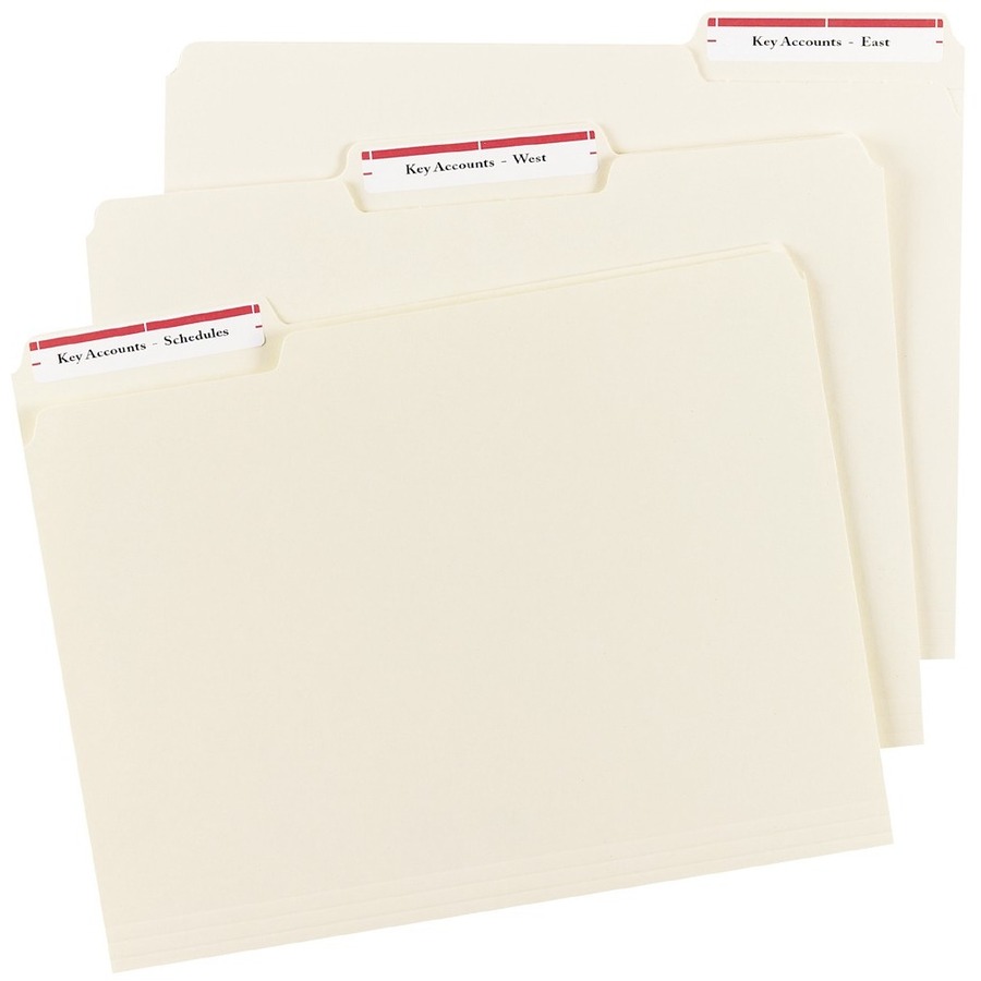 Avery® TrueBlock File Folder Labels, 2/3" x 3-7/16" , 600 Printable Labels, White/Red - 2/3" Height x 3 7/16" Width - Permanent Adhesive - Rectangle - Laser, Inkjet - Red, White - Paper - 30 / Sheet - 600 Total Label(s) - 600 / Pack = AVE05066