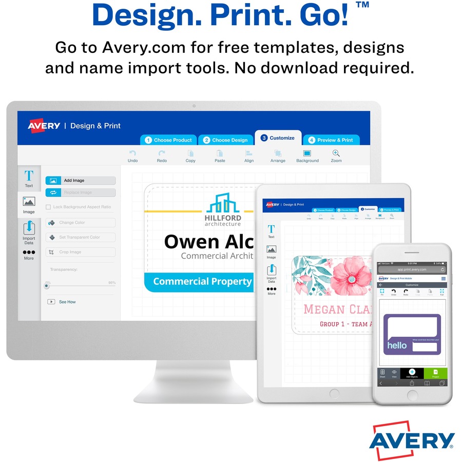 Avery® Name Badge Insert Refills, 2-1/4" x 3-1/2" , 400 Inserts (5390) - 2 1/4" Height x 3 1/2" Width - Laser, Inkjet - White - Card Stock - 400 / Box - Name Badges/Systems - AVE05390