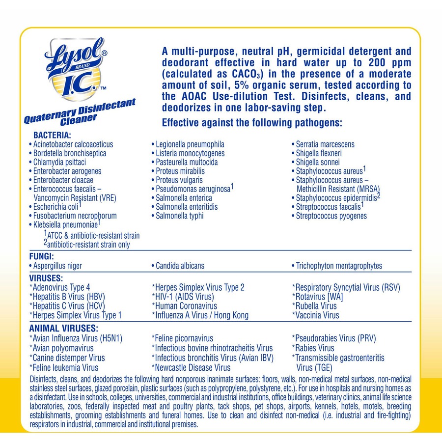 Lysol I.C. Quaternary Disinfectant Cleaner - For Multipurpose - Concentrate - 128 fl oz (4 quart) - Original Scent - 1 Each - Deodorize - Amber