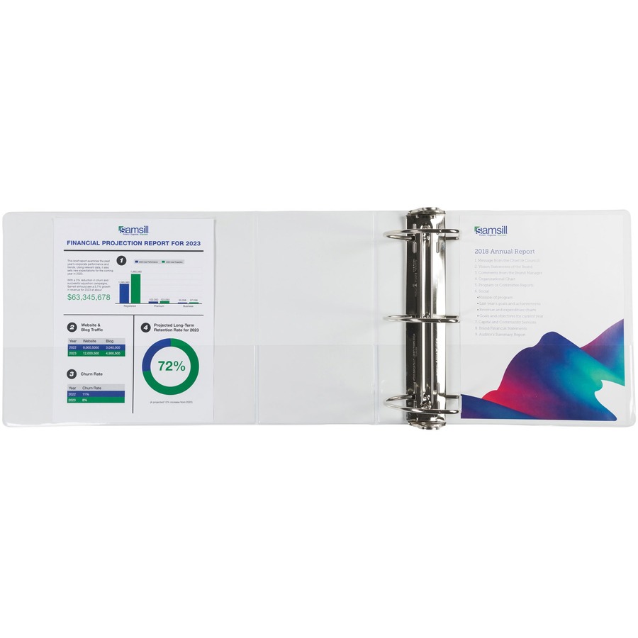 Samsill Durable View Binder - 6" Binder Capacity - Letter - 8 1/2" x 11" Sheet Size - 1225 Sheet Capacity - D-Ring Fastener(s) - 2 Internal Pocket(s) - Chipboard, Polypropylene - White - 2.73 lb - Recycled - Non-stick, Locking Ring, Heavy Duty, Clear Over