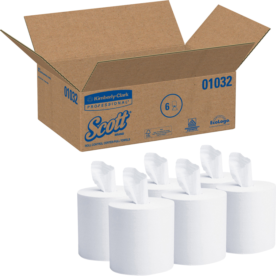 Scott Essential Roll Center Pull Towels with Fast-Drying Absorbency Pockets - 1 Ply - 8" x 12" - 700 Sheets/Roll - White - Paper - 6 / Carton