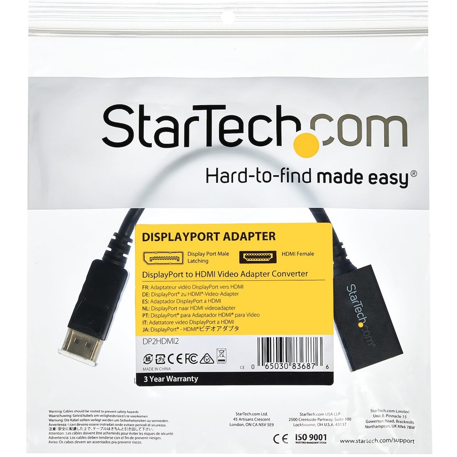 StarTech.com DisplayPort to HDMI Adapter, 1080p DP to HDMI Video Converter, DP to HDMI Monitor/TV Dongle, Passive, Latching DP Connector - Passive DisplayPort to HDMI adapter - 1080p/7.1 Audio/HDCP 1.4/DP 1.2 - Connects DP source to an HDMI display/monito - AV Cables - STCDP2HDMI2