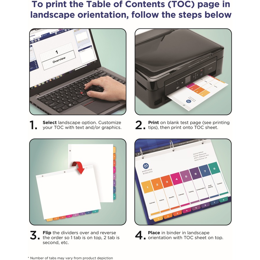 Avery® Ready Index(R) 10-Tab Binder Dividers, Customizable Table of Contents, Multicolor Tabs, 24 Sets (11169) - 240 x Divider(s) - 1-10, Table of Contents - 10 Tab(s)/Set - 8.50" Divider Width x 11" Divider Length - 3 Hole Punched - White Paper Divid - Index Dividers - AVE11169