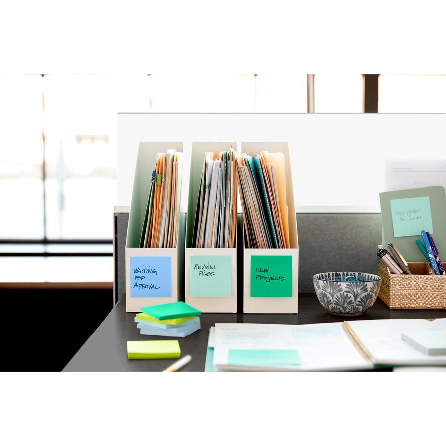 Post-it® Super Sticky Notes Cabinet Pack - Oasis Color Collection - 1680 - 3" x 3" - Square - 70 Sheets per Pad - Unruled - Washed Denim, Fresh Mint, Limeade, Lucky Green - Paper - Repositionable, Self-adhesive - 24 / Pack - Recycled
