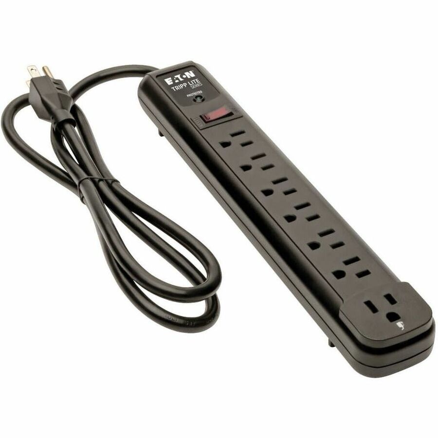 Tripp Lite by Eaton Protect It! 7-Outlet Surge Protector, 6 Right-Angle Outlets, 4 ft. (1.22 m) Cord, 1080 Joules, Diagnostic LED, Black Housing - 7 x NEMA 5-15R - 1800 VA - 1080 J - 120 V AC Input