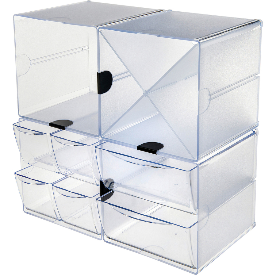 Deflecto Two Drawer Cube Organizer Clear Plastic 6 x 7-1/8 x 6 350101