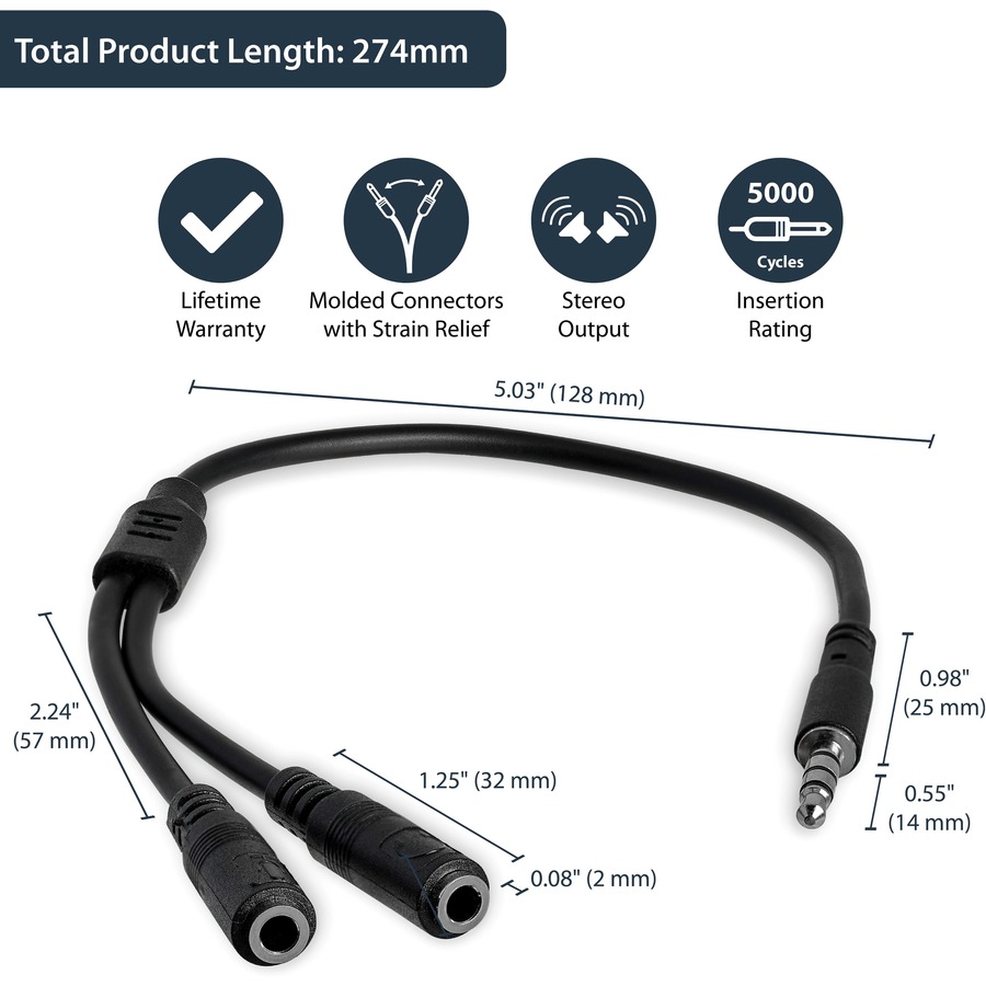 StarTech Headset adapter for headsets with separate headphone / microphone plugs - 3.5mm 4 position to 3 position and 2 position 3.5mm M/F