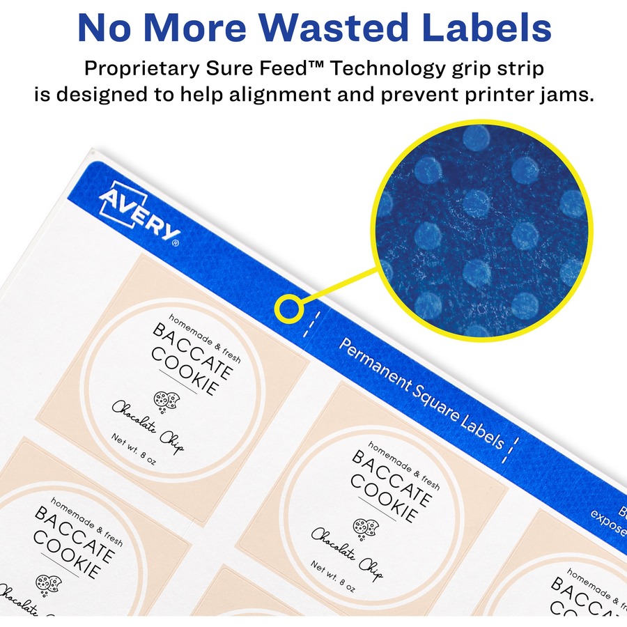 Avery® Easy Peel Sure Feed Labels - Print-to-the-Edge - 2" Width x 2" Length - Permanent Adhesive - Square - Laser, Inkjet - Matte White - Paper - 12 / Sheet - 25 Total Sheets - 300 Total Label(s) - 300 / Pack = AVE22806
