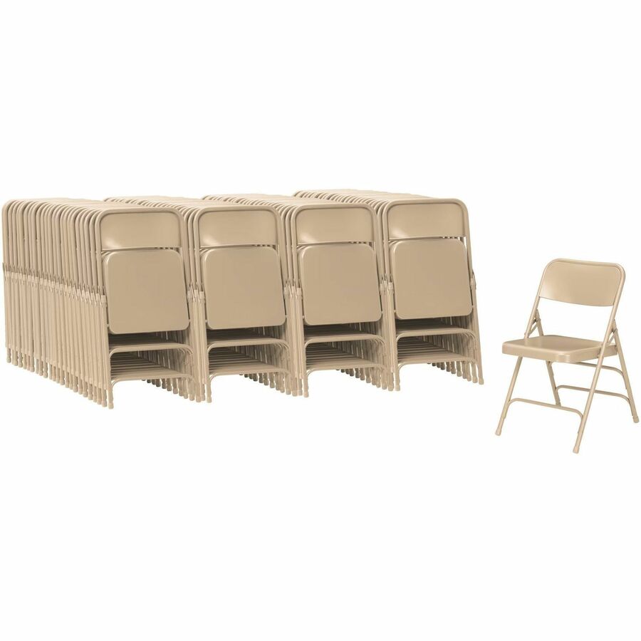 National Public Seating 300 Series All-Steel Folding Chair - Powder Coated Frame Color - Tubular Steel Frame Material - Four-legged Base - Beige - Steel, Polypropylene - 4 / Carton
