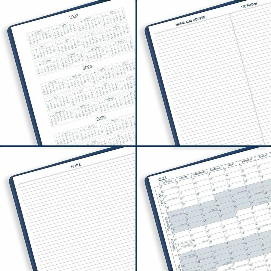 At-A-Glance Fashion Planner - Julian Dates - Monthly - 1.25 Year - January 2024 - March 2025 - 1 Month Double Page Layout - 9" x 11" Sheet Size - Wire Bound - Simulated Leather - Blue CoverAppointment Schedule, Reference Calendar, Flexible - 1 Each