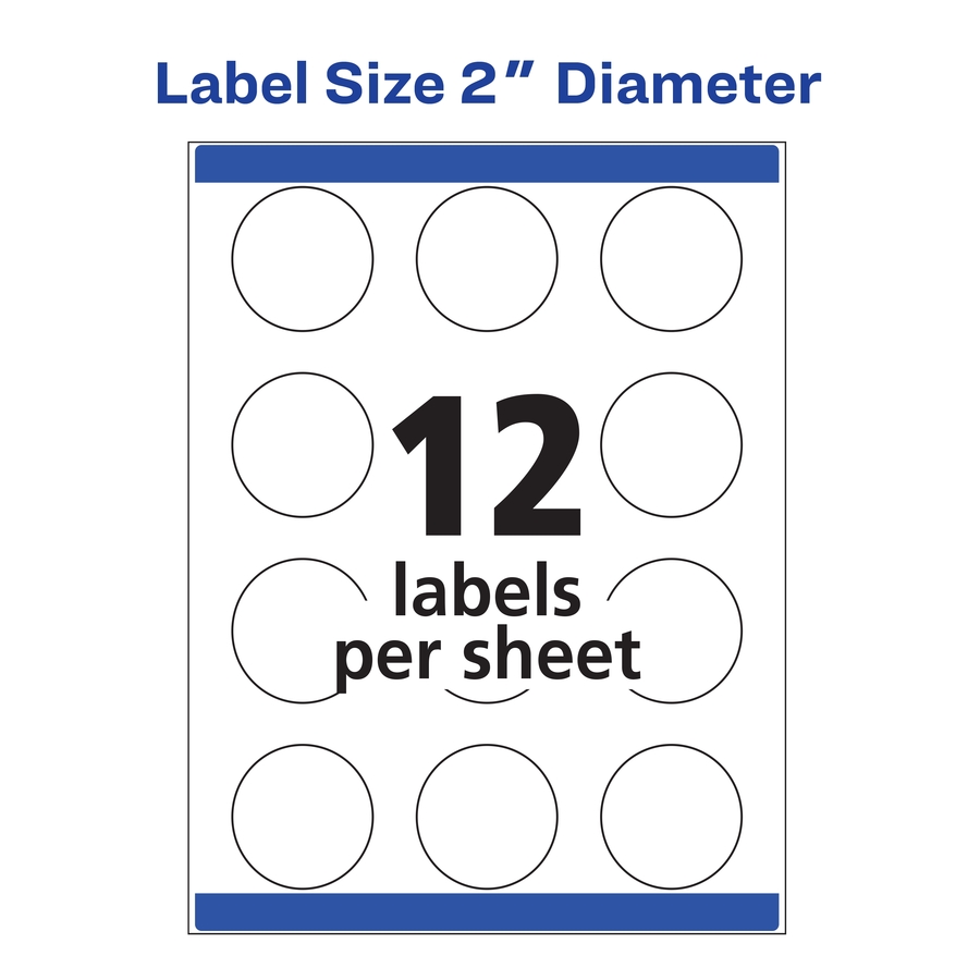 Avery® Print-to-the-Edge Glossy Round Labels - - Width2" Diameter - Permanent Adhesive - Round - Laser, Inkjet - Crystal Clear - Film - 12 / Sheet - 10 Total Sheets - 120 Total Label(s) - 5