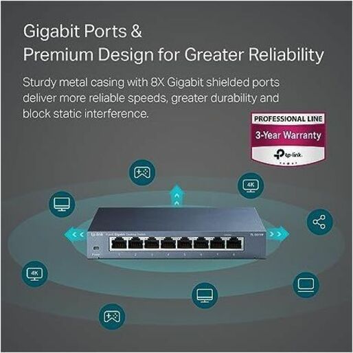 TP-LINK TL-SG108 - 8 Port Gigabit Unmanaged Ethernet Network Switch