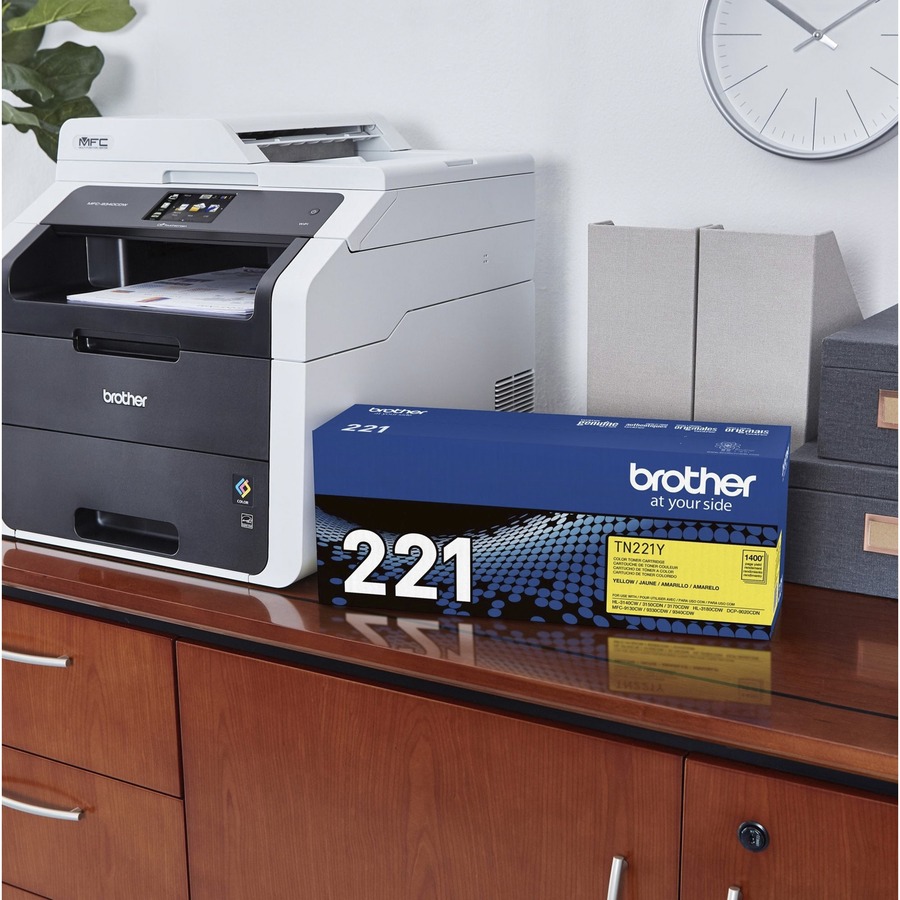 Brother Genuine TN221Y Yellow Toner Cartridge - Laser - Standard Yield - 1400 Pages - Yellow - 1 Each