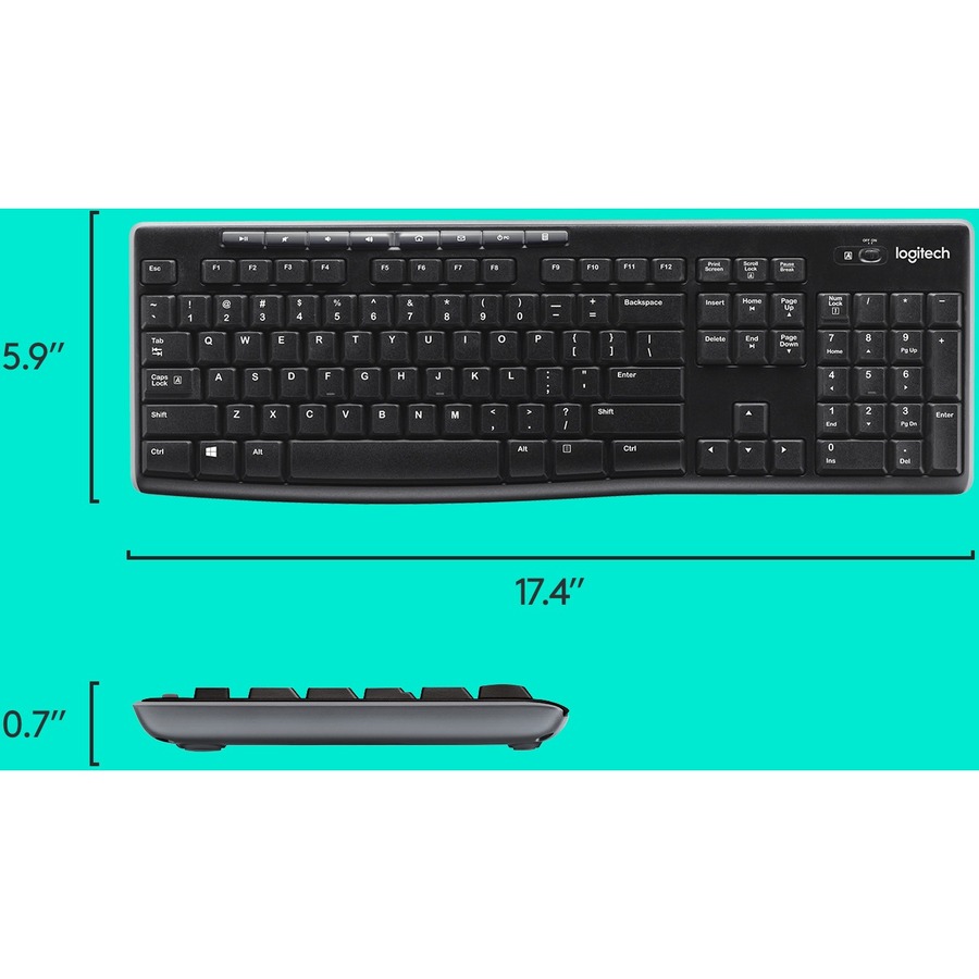 Logitech MK270 Wireless Keyboard and Mouse Combo for Windows, 2.4 GHz Wireless, Compact Mouse, 8 Multimedia and Shortcut Keys, 2-Year Battery Life, for PC, Laptop - USB Wireless RF 2.40 GHz Keyboard - English - Black - USB Wireless RF Mouse - Optical - 3 