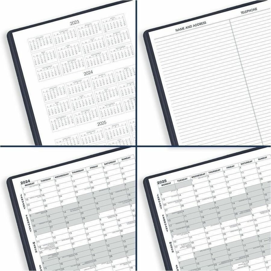 At-A-Glance Planner - Large Size - Monthly - 15 Month - January 2024 - March 2025 - 1 Month Double Page Layout - 9" x 11" White Sheet - Wire Bound - Navy - Faux Leather - Perforated, Memo Section, Address Directory, Phone Directory, Double Pocket - 1 Each