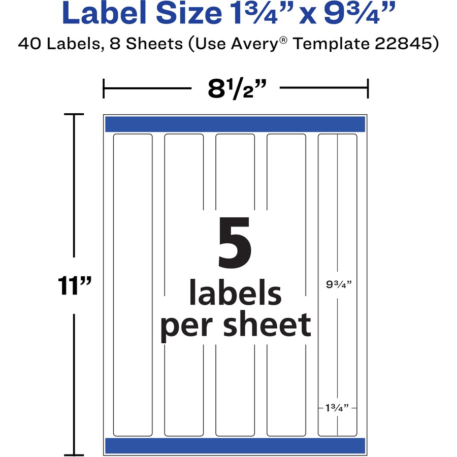 Avery® Durable Water-resistant Wraparound Labels - Permanent Adhesive - Rectangle - Laser, Inkjet - White - Film - 5 / Sheet - 8 Total Sheets - 40 Total Label(s) - 40 / Pack - Multipurpose Labels - AVE22845
