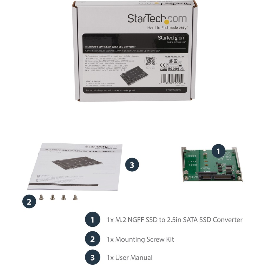 StarTech M.2 SATA SSD to 2.5in SATA Adapter, Open-Frame Bracket Converter, 7mm High, M2 Drive Adapter, Not Compatible with NVMe, TAA