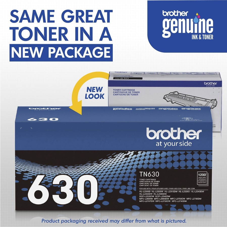 Brother Genuine TN630 Black Toner Cartridge - 1 Each - Laser - Black Toner
