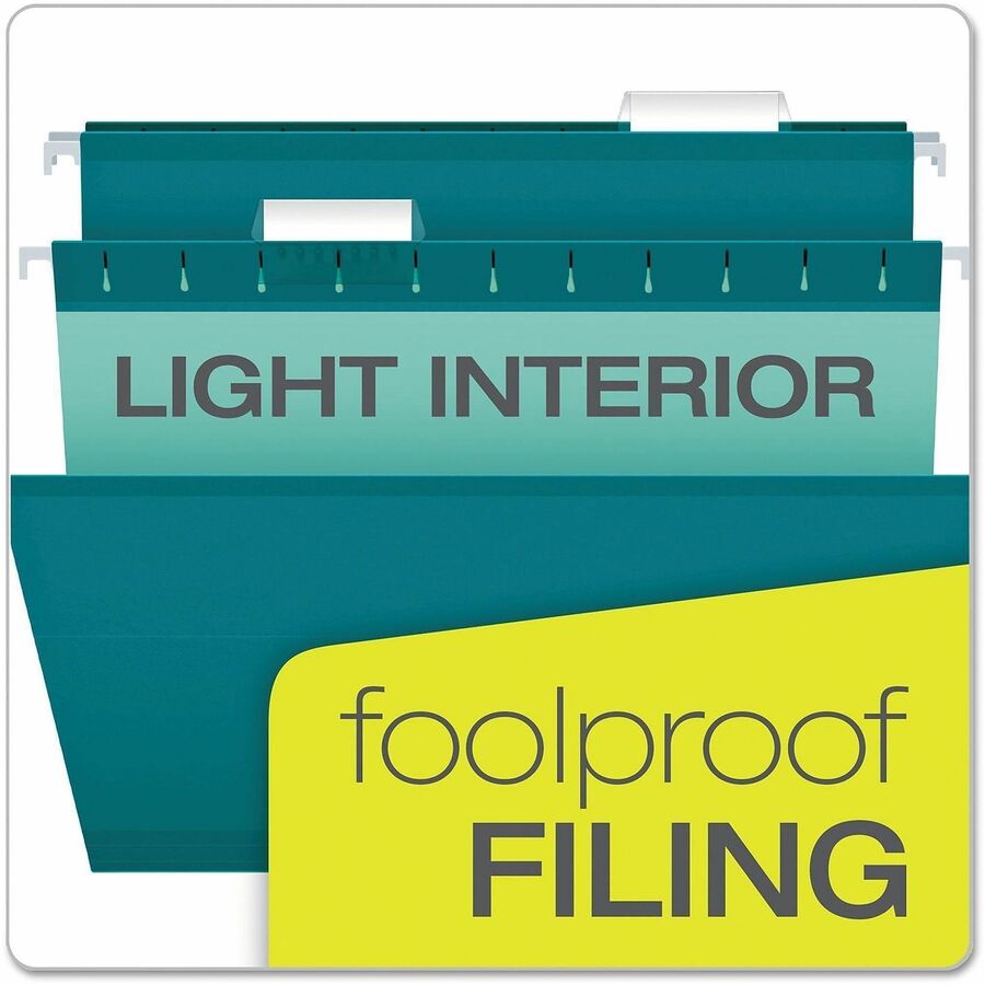 Pendaflex 1/5 Tab Cut Legal Hanging Folder - 8 1/2" x 14" - Internal Pocket(s) - 11 pt. - Teal - Reinforced, Tear Resistant, Durable - 25 / Box