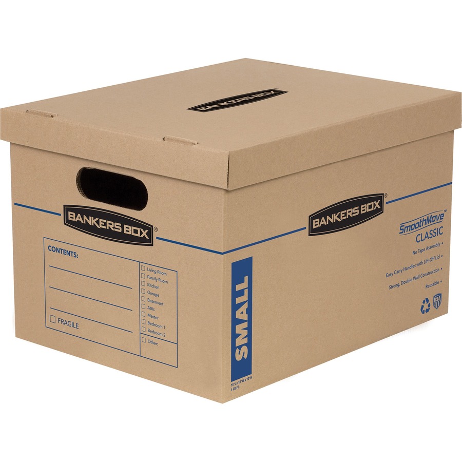 Bankers Box SmoothMove Classic Moving Boxes - Internal Dimensions: 12" Width x 15" Depth x 10" Height - External Dimensions: 12.5" Width x 16.3" Depth x 10.5" Height - Lift-off Closure - Corrugated Cardboard - Kraft - Recycled - 20 / Carton