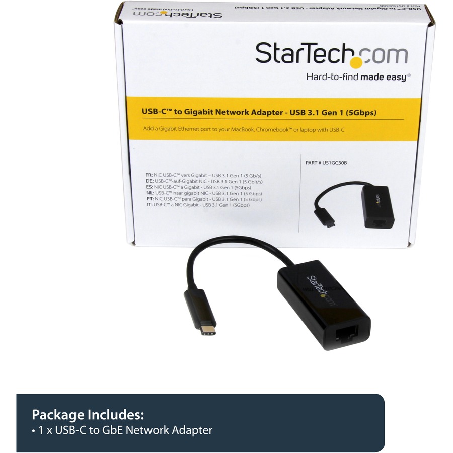StarTech USB C to Gigabit Ethernet Adapter - Thunderbolt 3 - 10/100/1000Mbps - Black