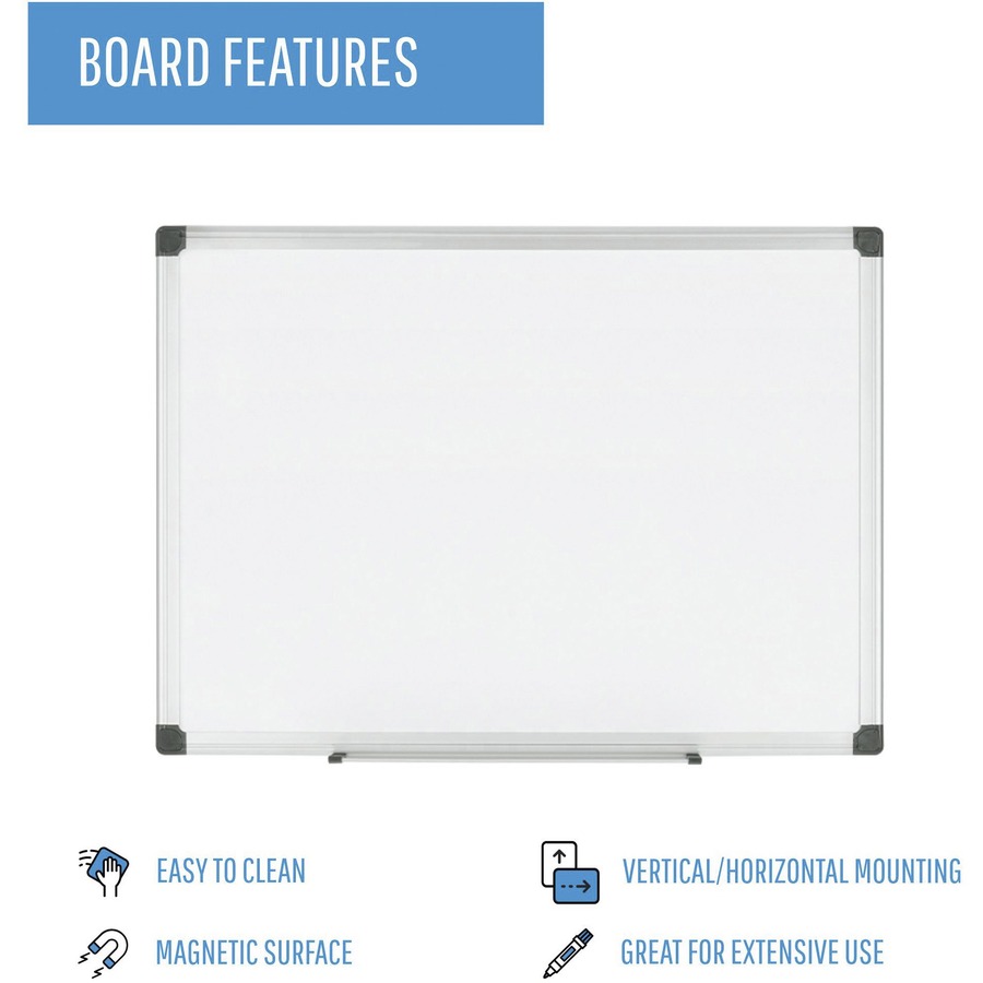 MasterVision Porcelain Magnetic Dry Erase Board - 36" (3 ft) Width x 24" (2 ft) Height - White Porcelain Surface - Silver Aluminum Frame - Rectangle - Horizontal/Vertical - Magnetic - Stain Resistant, Scratch Resistant, Sturdy, Accessory Tray, Ghost Resis