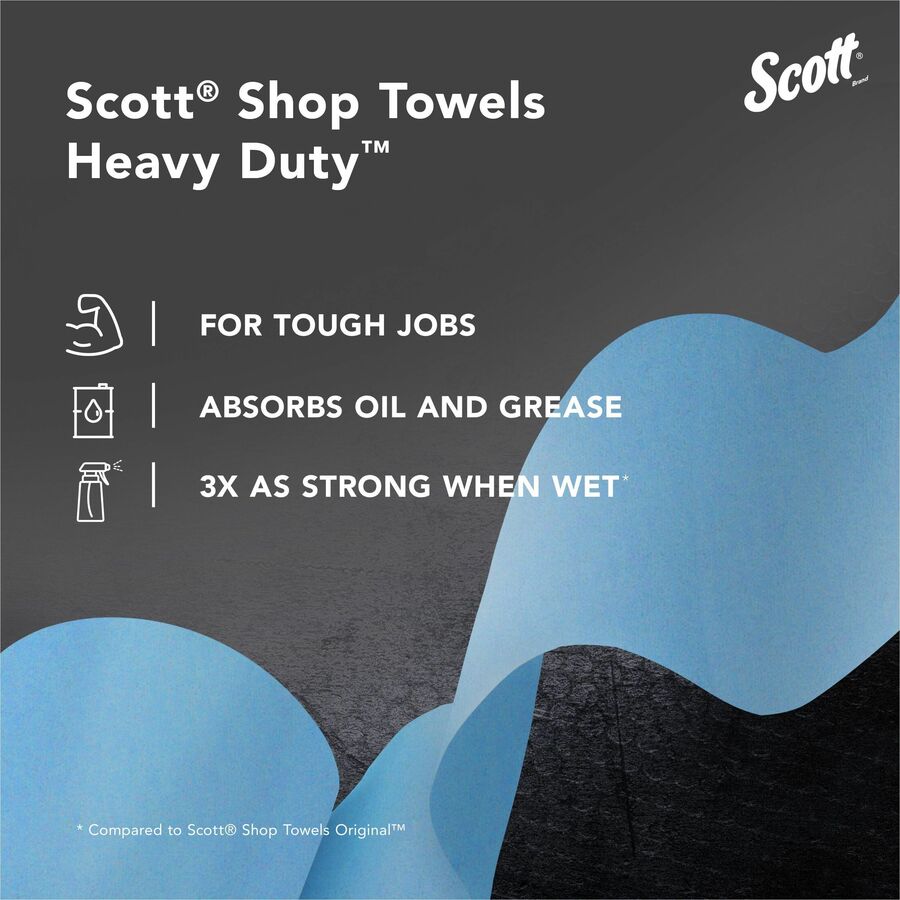 Scott Heavy Duty Shop Towels - 11" x 10.40" - 60 Sheets/Roll - Blue - Hydroknit - 12 / Carton