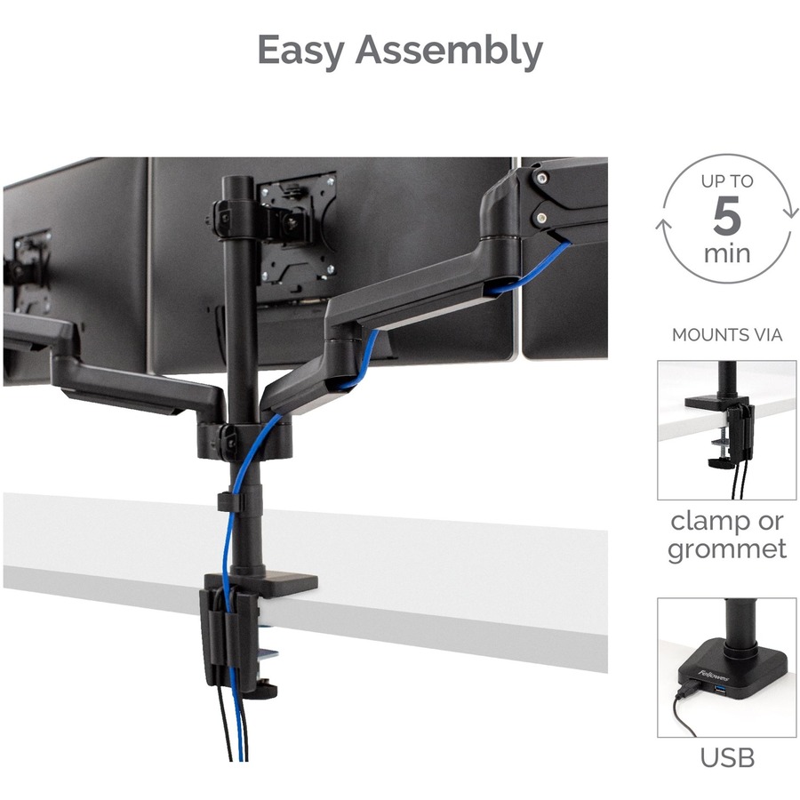 Fellowes Platinum Series Triple Monitor Arm - 3 Display(s) Supported90" Screen Support - 27.22 kg Load Capacity - 1 Each - Monitor Arms - FEL8042601