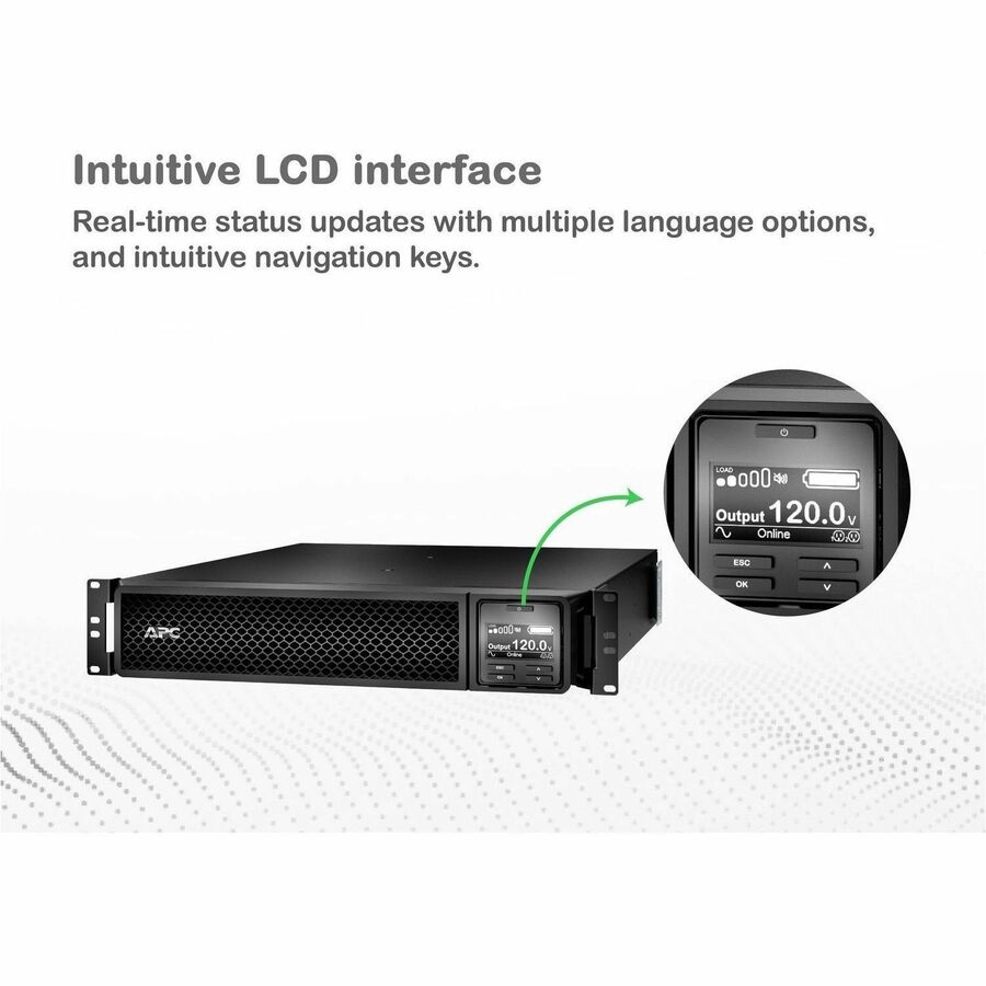 APC Smart-UPS On-Line, 2200VA, Rackmount 2U, 120V, 6x 5-20R+1x L5-20R NEMA outlets, SmartSlot, Extended runtime, W/ rail kit