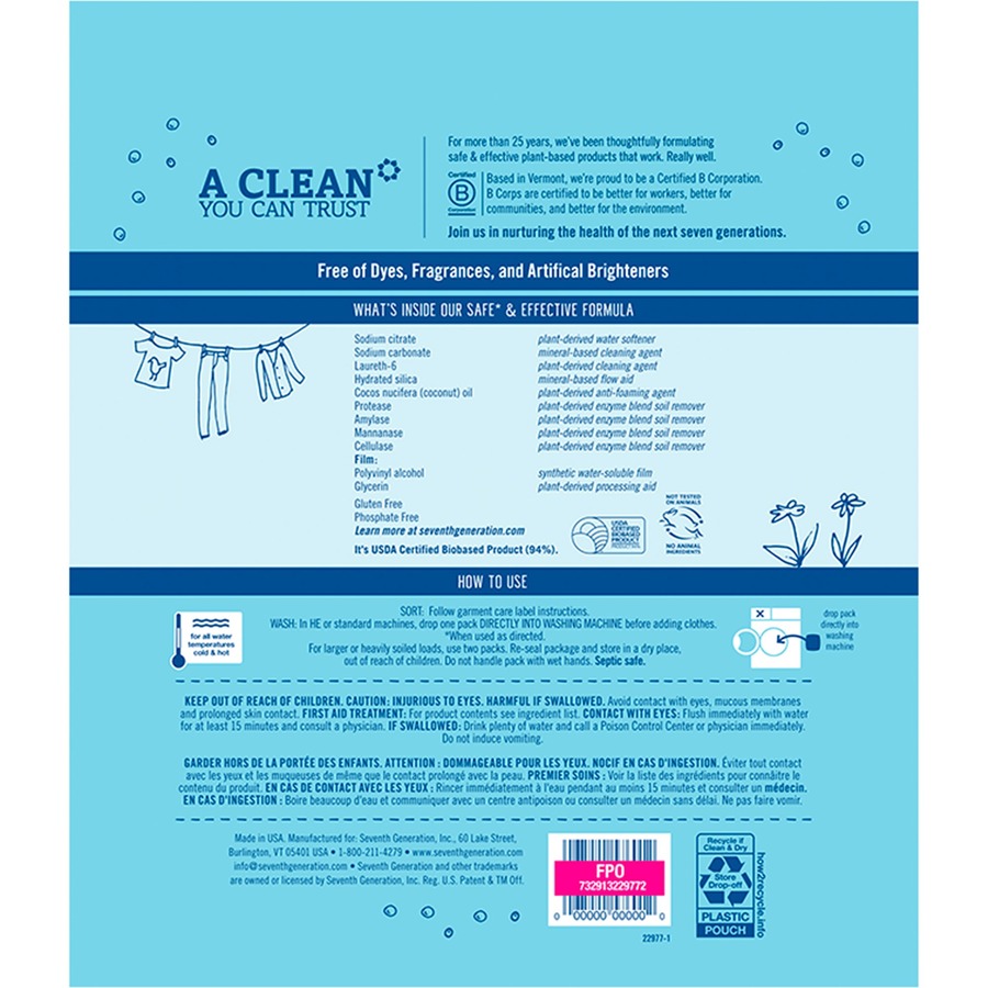 Seventh Generation Laundry Detergent 45 / Packet 1 / Pack White