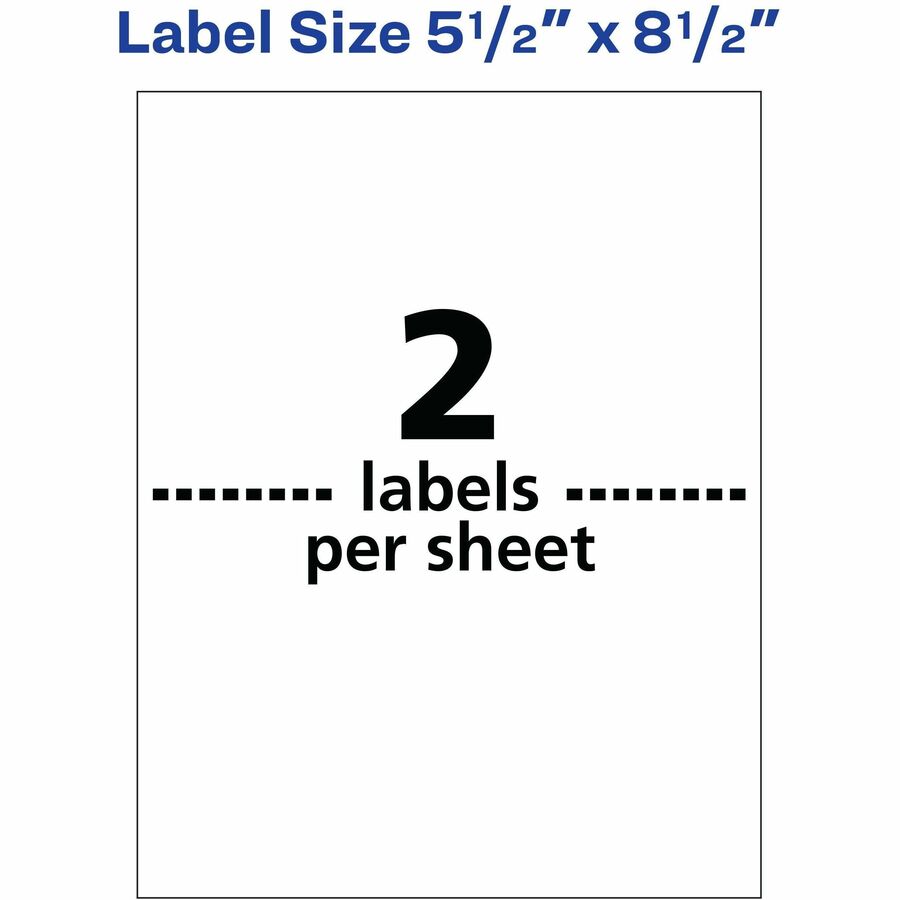 Avery® 5-1/2" x 8-1/2" Labels, Ultrahold®, 1,000 Labels (95526) - Waterproof - 5 1/2" Width x 8 1/2" Length - Permanent Adhesive - Rectangle - Laser - White - Film - 2 / Sheet - 500 Total Sheets - 1000 Total Label(s) - 1 - Permanent Adhesive, Dura