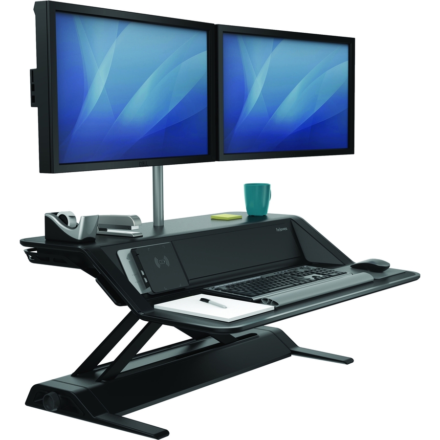 Fellowes Lotus DX Sit-Stand Workstation - 15.88 kg Load Capacity - 5.50" (139.70 mm) Height x 32.75" (831.85 mm) Width x 24.25" (615.95 mm) Depth - Black = FEL8080301