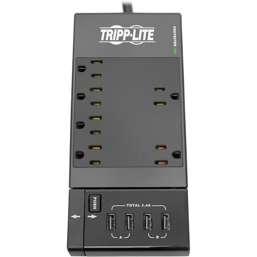 Tripp Lite by Eaton Protect It! 6-Outlet Surge Protector, 4 USB Ports, 6 ft. Cord, 1080 Joules, Diagnostic LED, Black Housing - 6 x NEMA 5-15R, 4 x USB - 1800 VA - 1080 J - 120 V AC Input
