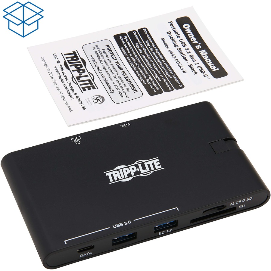 Tripp Lite by Eaton USB-C Dock - 4K HDMI VGA USB 3.x (5Gbps) USB-A/C Hub Gigabit Ethernet Memory Card Slots 100W PD Charging